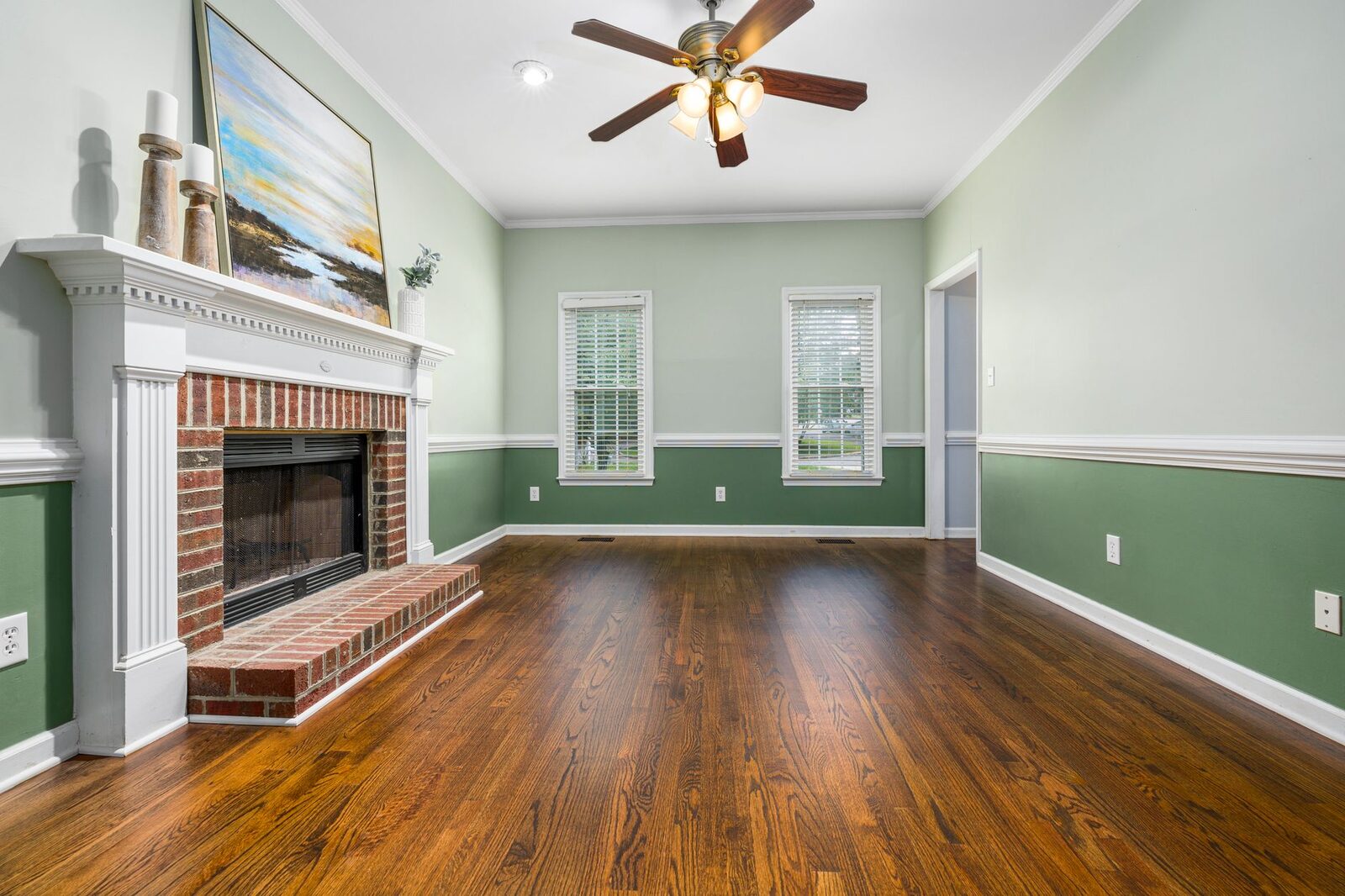 Interior, sage + white trim